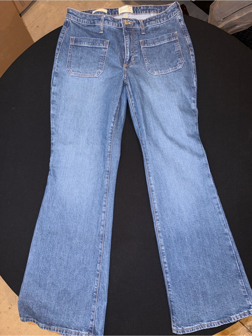 Universal Thread High Rise Flare Jeans 10R Patch Pocket 70s Medium Wash